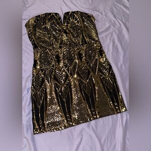 Elegant Black and Gold Strapless Dress